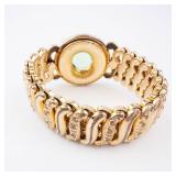 Italian Gold-Tone Bracelet with Green Gemstone Bezel - Vintage Engraved