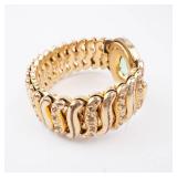 Italian Gold-Tone Bracelet with Green Gemstone Bezel - Vintage Engraved