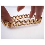 Italian Gold-Tone Bracelet with Green Gemstone Bezel - Vintage Engraved