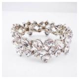 Crystal Rhinestone Bracelet - Silver Tone, Statement Cocktail Jewelry