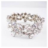 Crystal Rhinestone Bracelet - Silver Tone, Statement Cocktail Jewelry