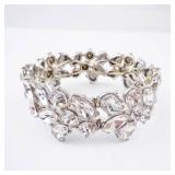 Crystal Rhinestone Bracelet - Silver Tone, Statement Cocktail Jewelry