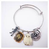 Harry Potter Charm Bracelet - Hedwig Owl, Hogwarts Crest & Platform 9 3/4 Charms