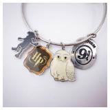 Harry Potter Charm Bracelet - Hedwig Owl, Hogwarts Crest & Platform 9 3/4 Charms