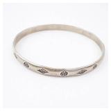 Sterling Silver Bangle Bracelet - Patterned Grapes/Leaves Motif