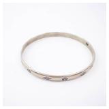 Sterling Silver Bangle Bracelet - Patterned Grapes/Leaves Motif