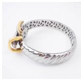 Two-Tone Stainless Steel Bracelet with Gold-Tone Belt Buckle Clasp & Pave Accents