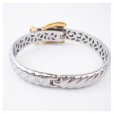 Two-Tone Stainless Steel Bracelet with Gold-Tone Belt Buckle Clasp & Pave Accents