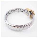 Two-Tone Stainless Steel Bracelet with Gold-Tone Belt Buckle Clasp & Pave Accents