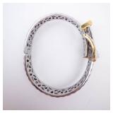 Two-Tone Stainless Steel Bracelet with Gold-Tone Belt Buckle Clasp & Pave Accents