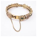 Vintage Gold-Tone Multi-Stone Hinged Bangle Bracelet with Pearl Accents