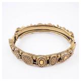 Vintage Gold-Tone Multi-Stone Hinged Bangle Bracelet with Pearl Accents