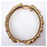 Vintage Gold-Tone Multi-Stone Hinged Bangle Bracelet with Pearl Accents