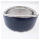 Cuff Bracelet - Black Enamel with Pavé Crystals, Silver Tone
