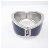 Cuff Bracelet - Black Enamel with Pavé Crystals, Silver Tone