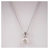 CZ Solitaire Pendant Necklace - Sterling Silver Chain