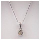 CZ Solitaire Pendant Necklace - Sterling Silver Chain
