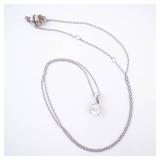 CZ Solitaire Pendant Necklace - Sterling Silver Chain