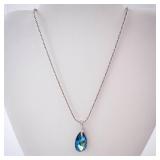 Sterling Silver Blue Crystal Teardrop Necklace