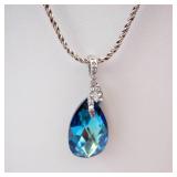 Sterling Silver Blue Crystal Teardrop Necklace