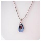 Sterling Silver Blue Crystal Teardrop Necklace