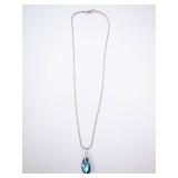 Sterling Silver Blue Crystal Teardrop Necklace