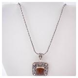 Amber Pendant in Sterling Silver with 18K Accents on Rope Chain
