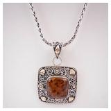 Amber Pendant in Sterling Silver with 18K Accents on Rope Chain