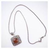 Amber Pendant in Sterling Silver with 18K Accents on Rope Chain