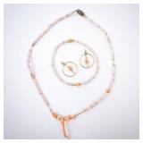 Pink Shell & Coral Necklace, Bracelet & Hoop Earrings - 3-Piece Set