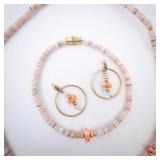 Pink Shell & Coral Necklace, Bracelet & Hoop Earrings - 3-Piece Set