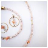 Pink Shell & Coral Necklace, Bracelet & Hoop Earrings - 3-Piece Set