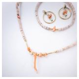 Pink Shell & Coral Necklace, Bracelet & Hoop Earrings - 3-Piece Set