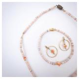 Pink Shell & Coral Necklace, Bracelet & Hoop Earrings - 3-Piece Set