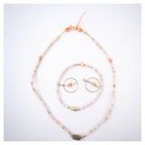 Pink Shell & Coral Necklace, Bracelet & Hoop Earrings - 3-Piece Set