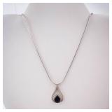Onyx Sterling Silver Teardrop Pendant Necklace
