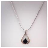 Onyx Sterling Silver Teardrop Pendant Necklace