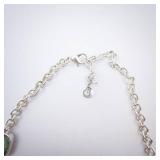 Green Stone Necklace in Silver Tone with Cushion-Cut Gemstones and Extender Chain