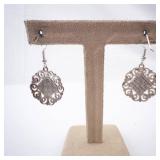 Turquoise Square Pendant Necklace & Matching Earrings Set - Silver Filigree