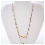 Gold-Tone Layered Necklaces - Gemstone Arc & Pearl Bead Set (Lot of 2)