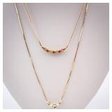 Gold-Tone Layered Necklaces - Gemstone Arc & Pearl Bead Set (Lot of 2)