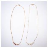 Gold-Tone Layered Necklaces - Gemstone Arc & Pearl Bead Set (Lot of 2)