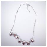 Blue Oval Crystal Necklace with Halo Setting on Silver Chain