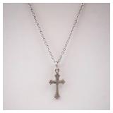 Sterling Silver Cross Pendant Necklace - Cable Chain - Hallmarked