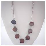 Turquoise Disc Necklace - Silver Tone Chain with Round Cabochons