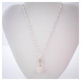 Pink Quartz Pendant Necklace - Silver Chain