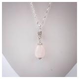 Pink Quartz Pendant Necklace - Silver Chain