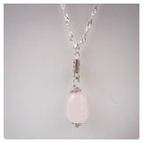 Pink Quartz Pendant Necklace - Silver Chain