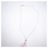 Pink Quartz Pendant Necklace - Silver Chain