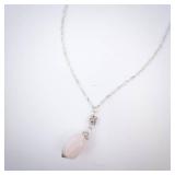 Pink Quartz Pendant Necklace - Silver Chain
